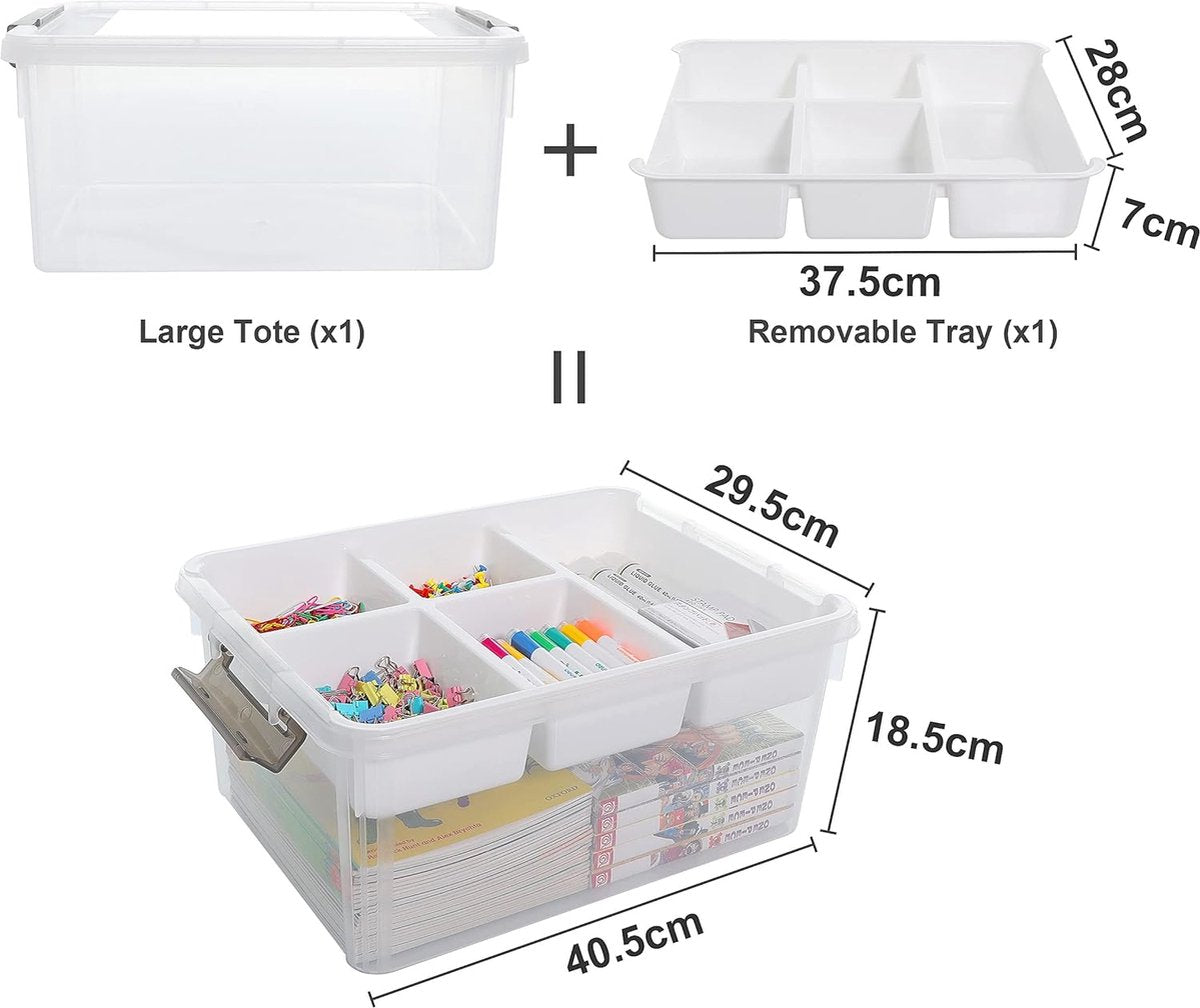 Plastic opbergdozen 16 l met 6 x 1,6 l dozen kleine verstevigde dozen opslag met deksel klein voor het opbergen van gereedschap, knutselen, lego, kleurpotloden
