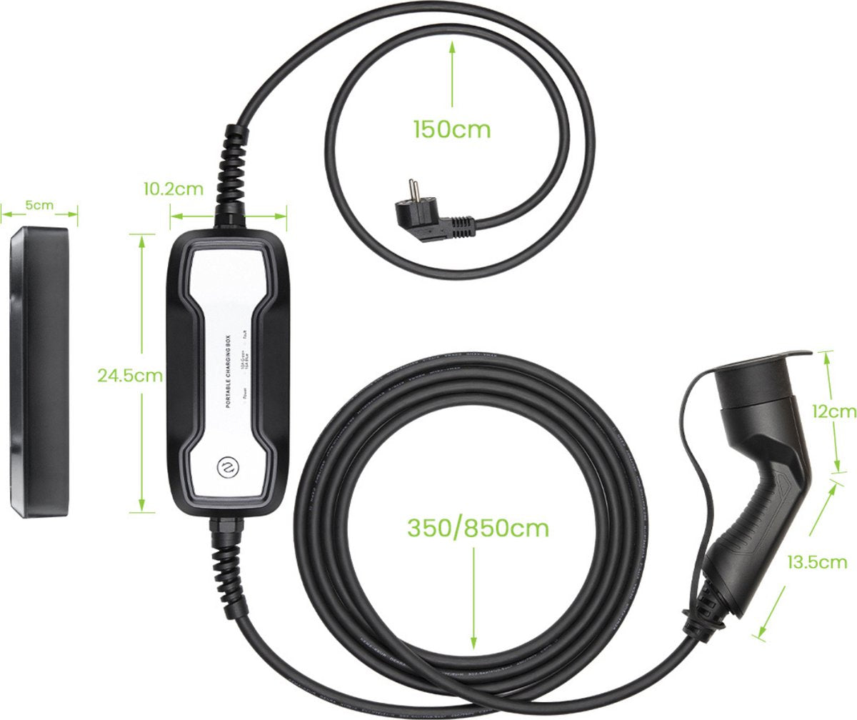 Besen Mobiele Thuislader voor EV - Type 2 Mennekes - 16A 1-fase (3.7 kW) - 5 meter - instelbaar 10A en 16A