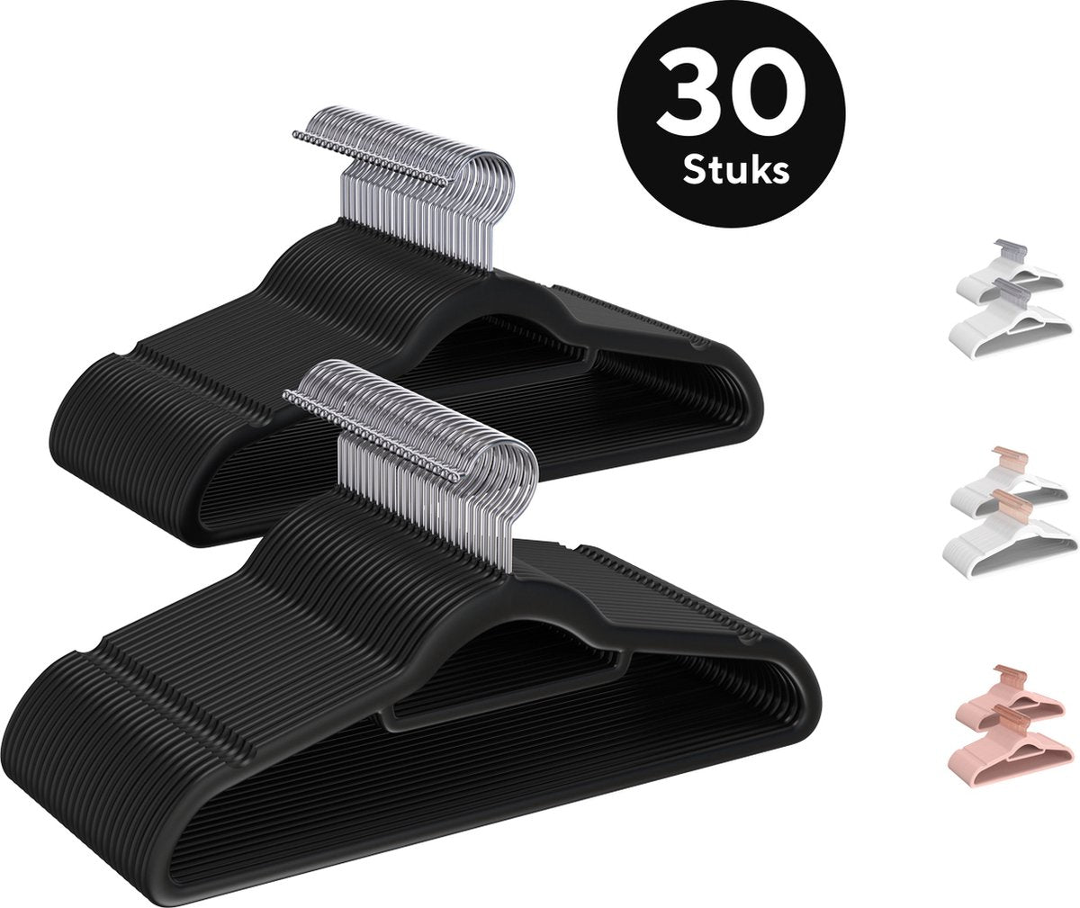 Life's Green® Fluwelen Kleerhangers - 30 Stuks - Kledinghangers - Anti-slip - Velvet - Zwart