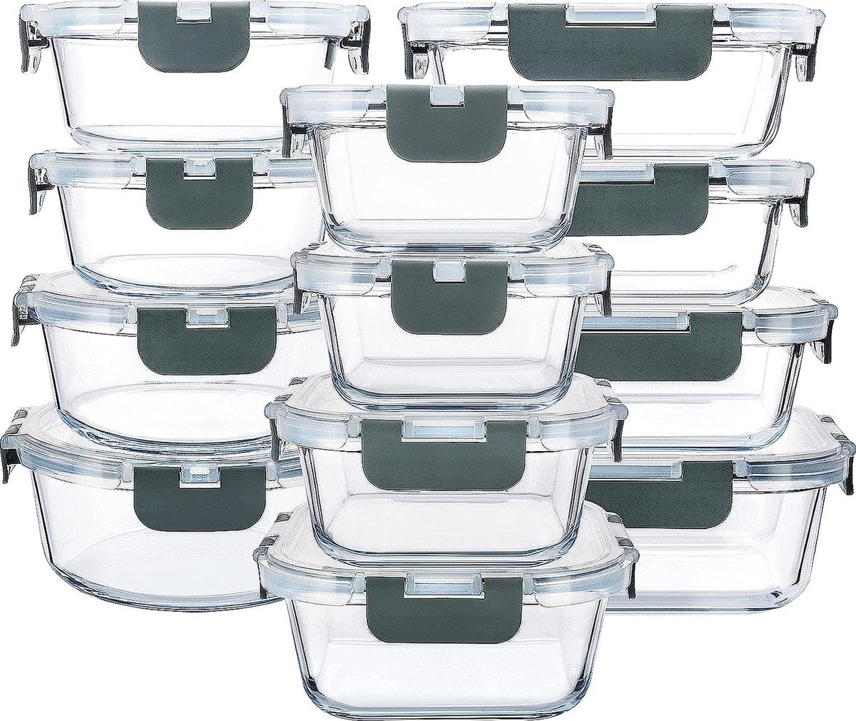 Glass food storage containers, 24 pieces, 12 containers + 12 lids, glass container, transparent lid, BPA-free, for home, kitchen or restaurant