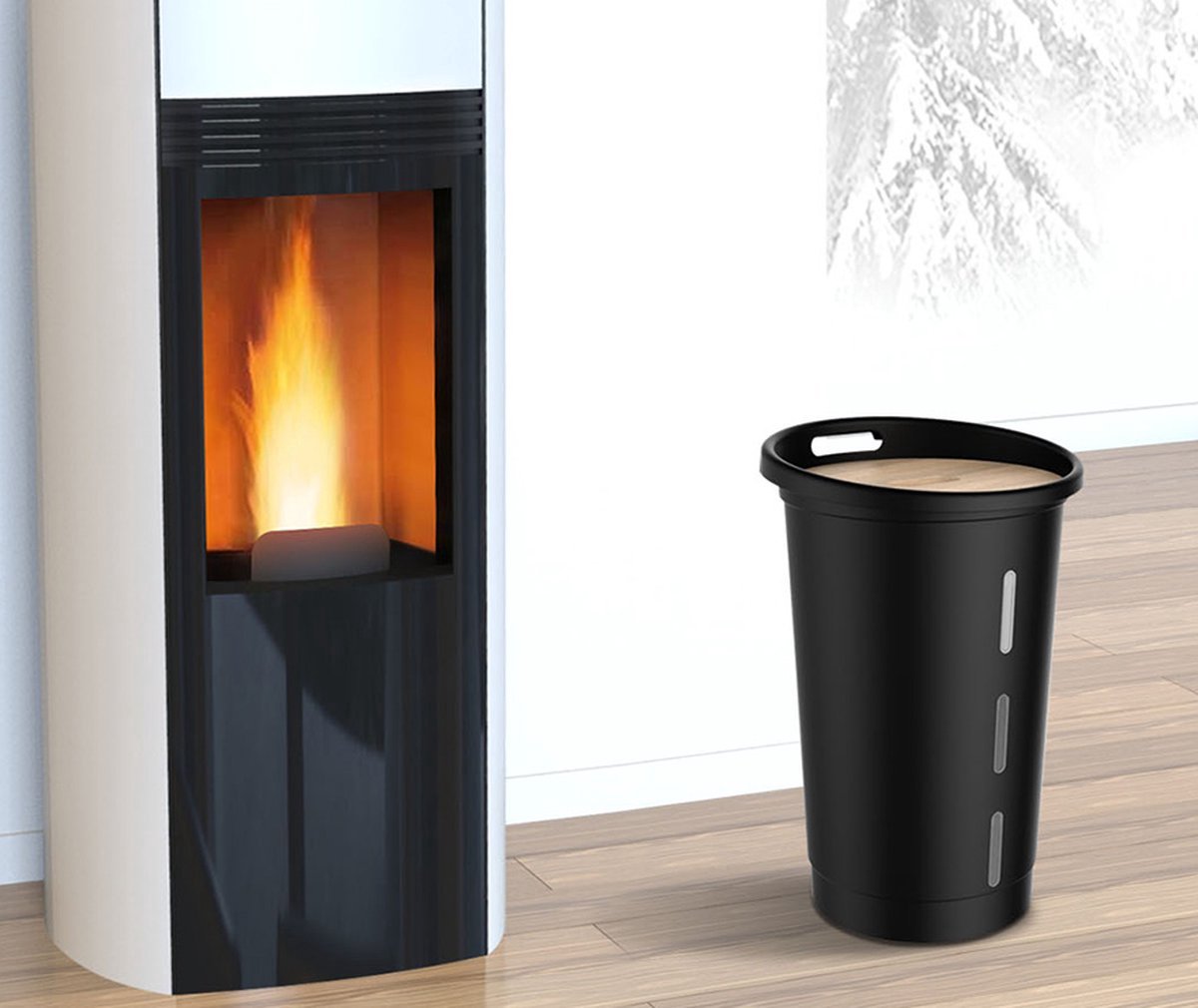 Houtpellets Opslag met deksel - 38 liter - 25 kg - 60,5 cm Hoog - Opslagton - Palletbak - Kunststof