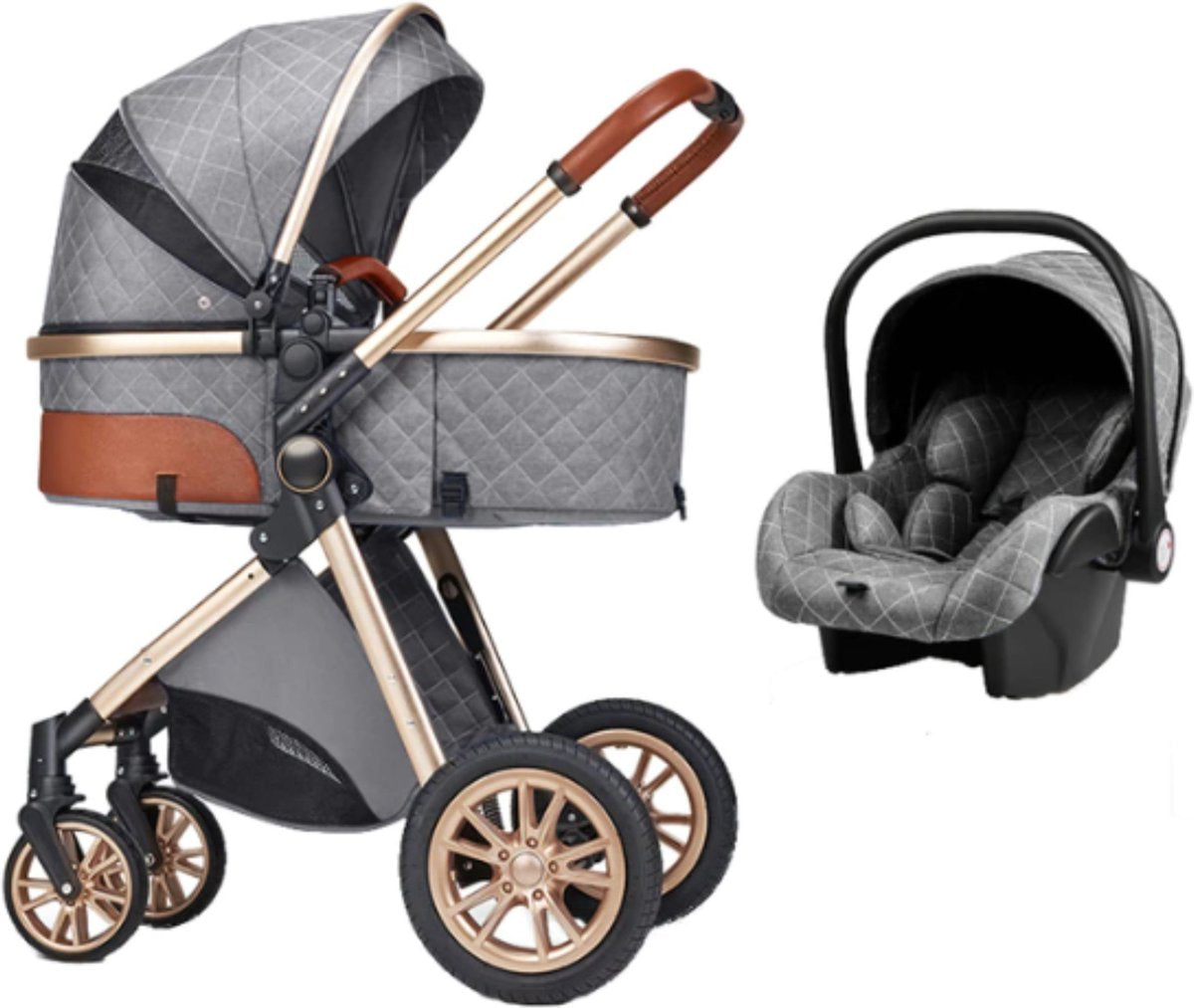 Kinderwagen 3-in-1 – Luxe kinderwagen – Buggy – Wandelwagen – Multifunctioneel – Opklapbaar – Incl. autostoel – Grijs