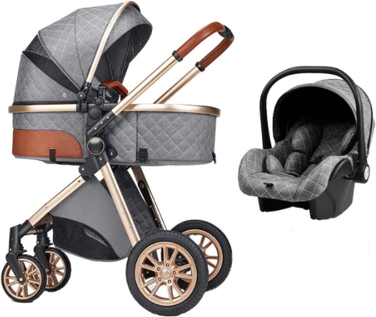 Kinderwagen 3-in-1 – Luxe kinderwagen – Buggy – Wandelwagen – Multifunctioneel – Opklapbaar – Incl. autostoel – Grijs