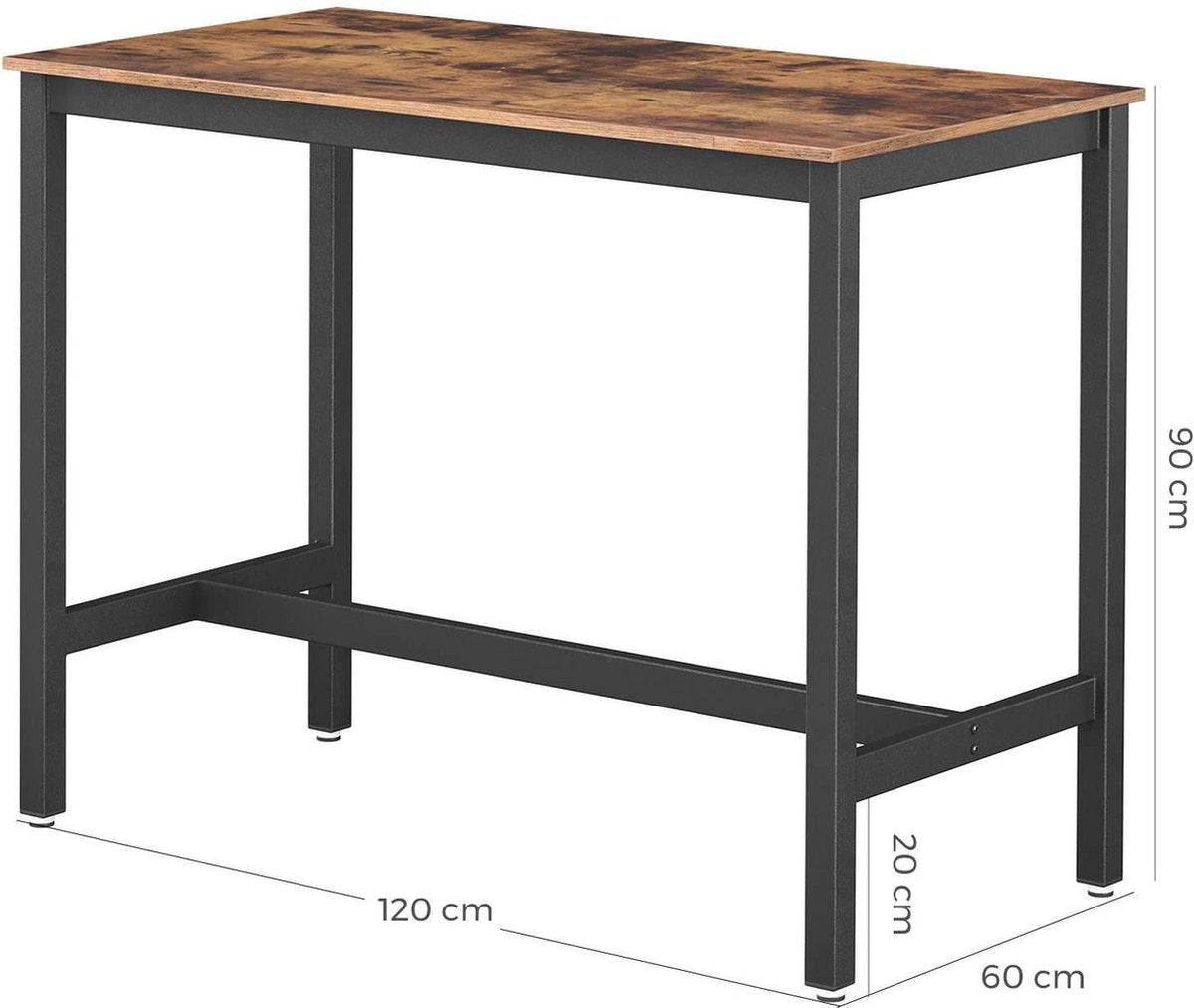 Bartafel - cocktailtafel - keukentafel - bruin-zwart - metaal - 120 x 60 x 90 cm