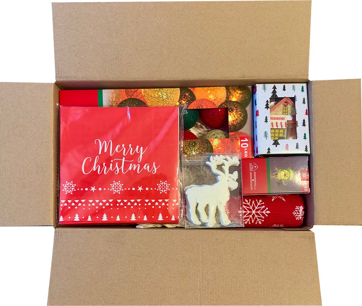 Complete Christmas Decoration Gift Set - LED Lights - Christmas House - Light Balls - Table Runner - Christmas - Gift - Christmas Box