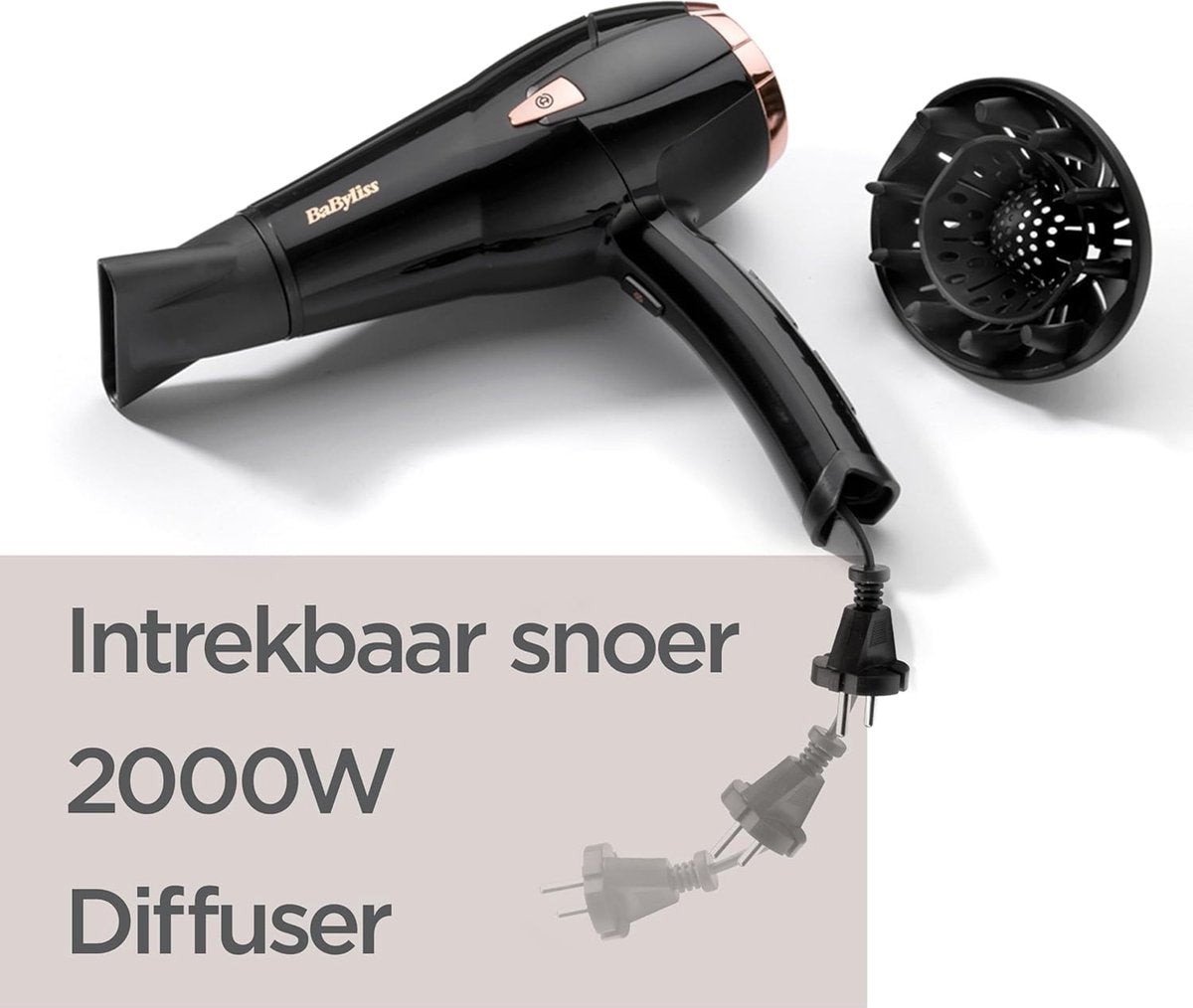 föhn - met ionische anti-frizz functie - 2000W - krullen - intrekbaar snoer - 3 temperatuurinstellingen - 2 snelheden - koelfunctie - zwart -