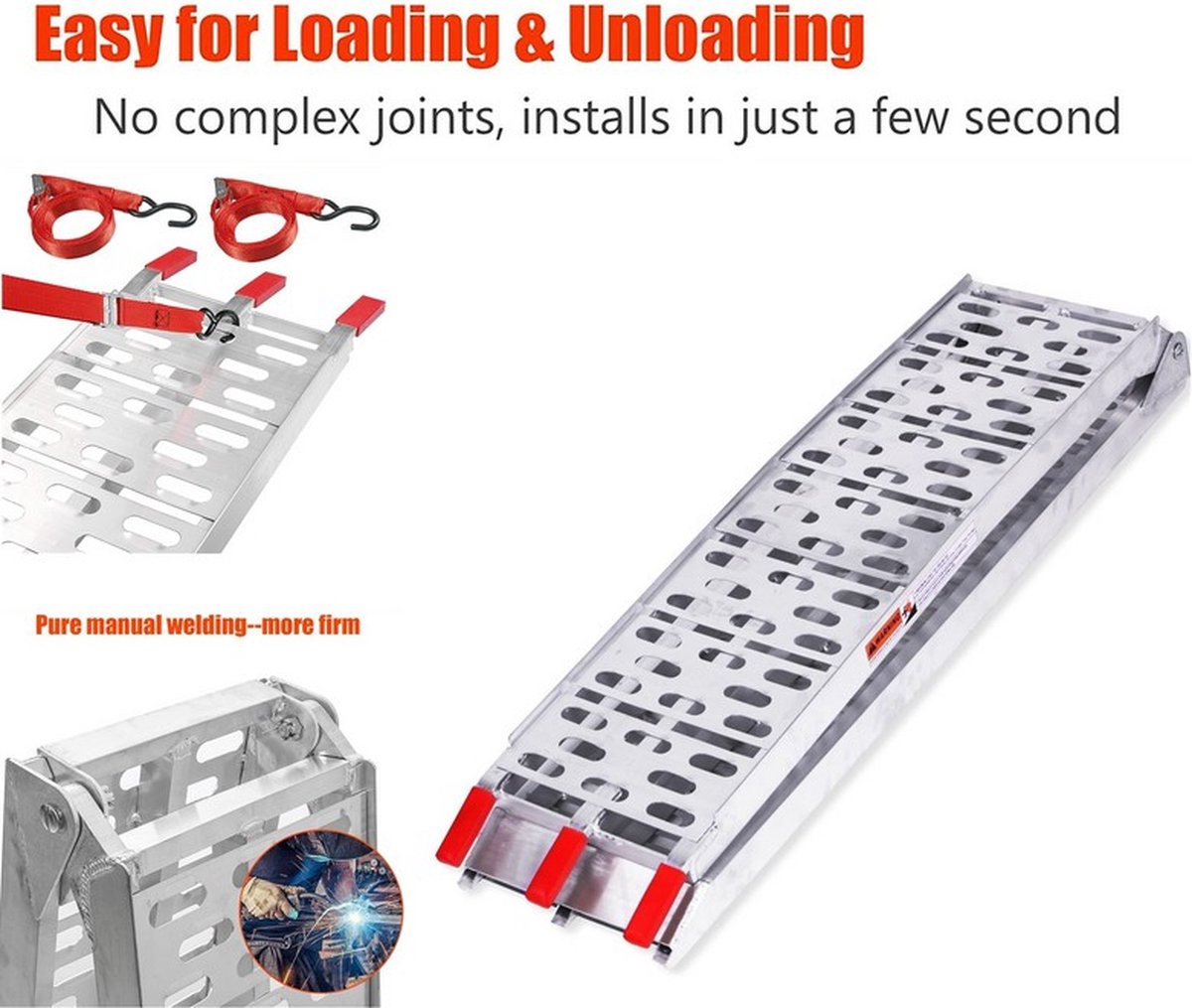 Hardened Aluminum Loading Ramp - Silver - 340 KG Load Capacity - Foldable - Galvanized Steel - Anti-slip - Loading ramp trailer ramp loading rail