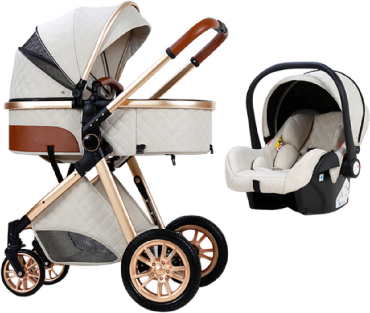 Kinderwagen 3-in-1 – Luxe kinderwagen - Buggy – Wandelwagen - Multifunctioneel – opklapbaar – Incl. autostoel – Wit