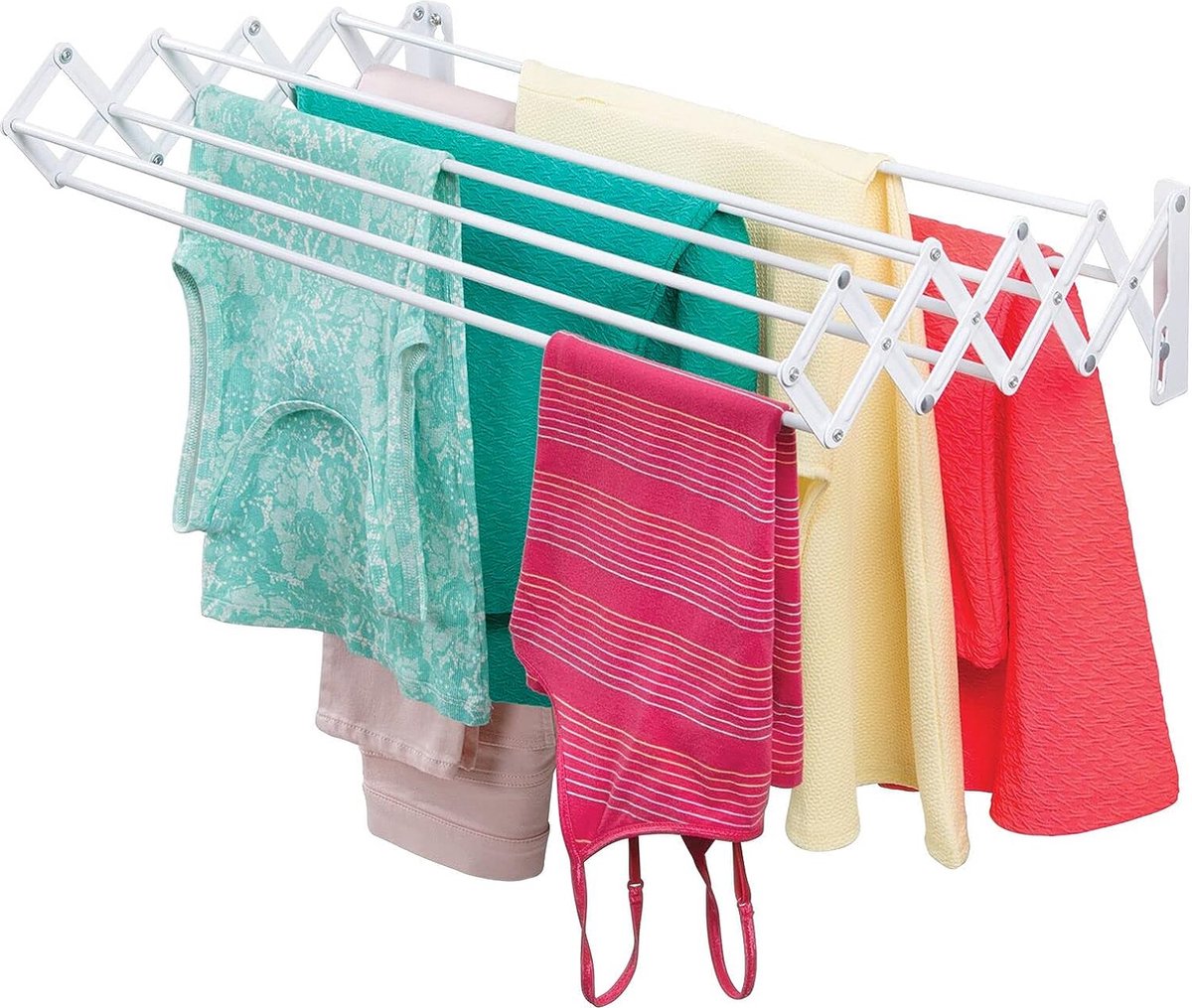 Metal clothes rail - Retractable washing line - Space-saving wall-mounted foldable drying rack - White