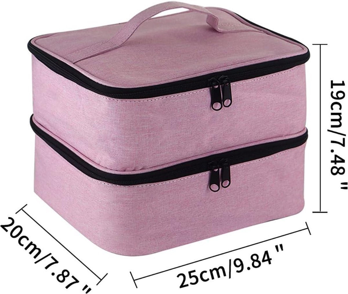 Double Nail Polish Storage Bag - Organizer for 30 Bottles - Portable Nail Polish Carrying Case with UV Lamp - Nail Art Accessories Nail Polish Case