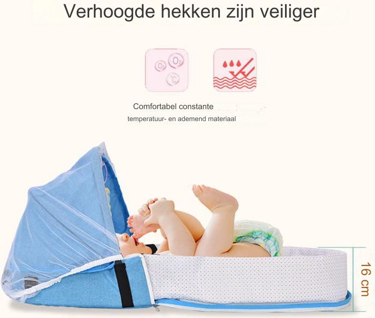 Co-sleeper - voor op Reis - Wieg - 2-in-1 opvouwbaar babybed met muggennet - Reisbed - Draagbaar reisbed - Multifunctioneel kinderbed - Knuffelnest - Muggennet - Zacht comfortabel reisbed - Wieg voor baby's en peuters