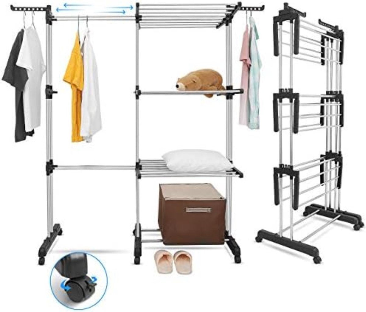 Folding Clothes Rack on Wheels - Standing Clothes Rack - Drying Tower with Wheels - Drying Rack on Wheels - Clothes Rack on Wheels