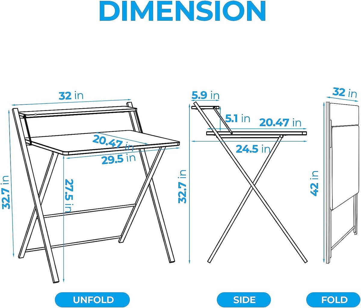 GreenForest Kleine Opvouwbare Computertafel met Plank, Geen Montage Vereist, 75 x 52 cm Bureau voor Thuiskantoor, Kleine Werktafel, Bruin