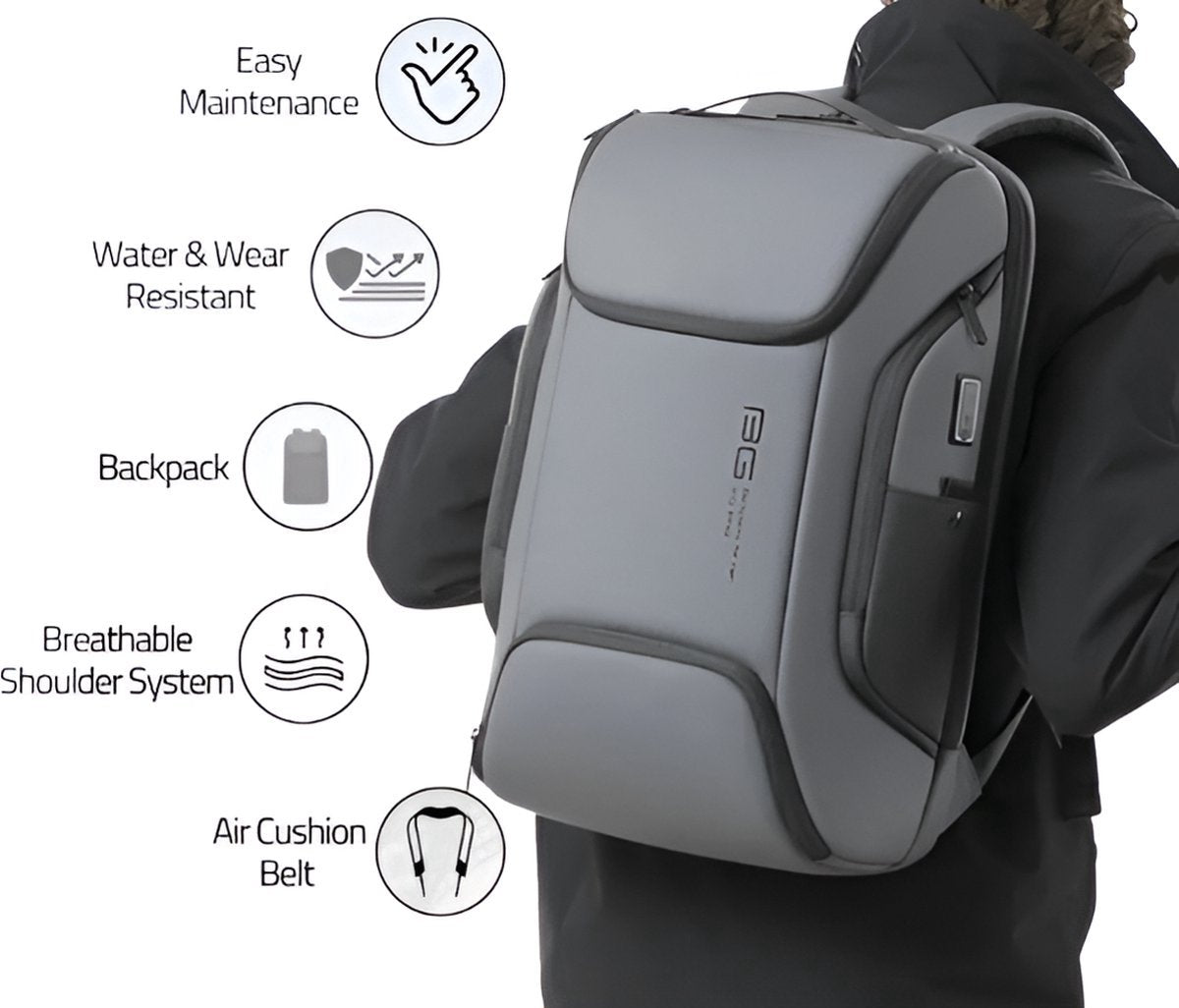 E-Shop4u - USB Laptoprugzak - Incl. JuiceBoxx® Powerbank - Anti-diefstal TSA-slot - Waterdicht - Grote Capaciteit - Grijs - USB Oplaadfunctie