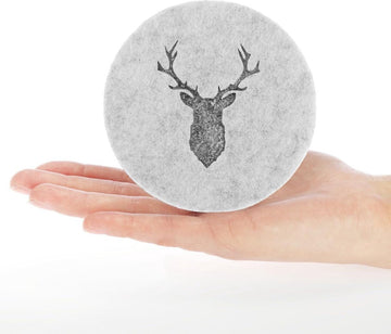 16x vilten onderzetters, tafelbeschermer van robuust vilt, onderlegger voor kopjes, glazen, kopjesonderzetters met hertenmotief, ronde beschermmat, afwasbaar, Ø 10 cm (Ø 10 cm, hert)