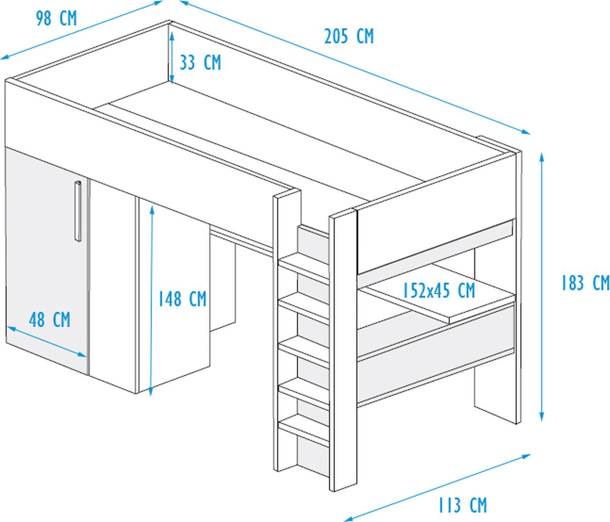 Trasman - bed Beau & kast - 90x200 - Wit