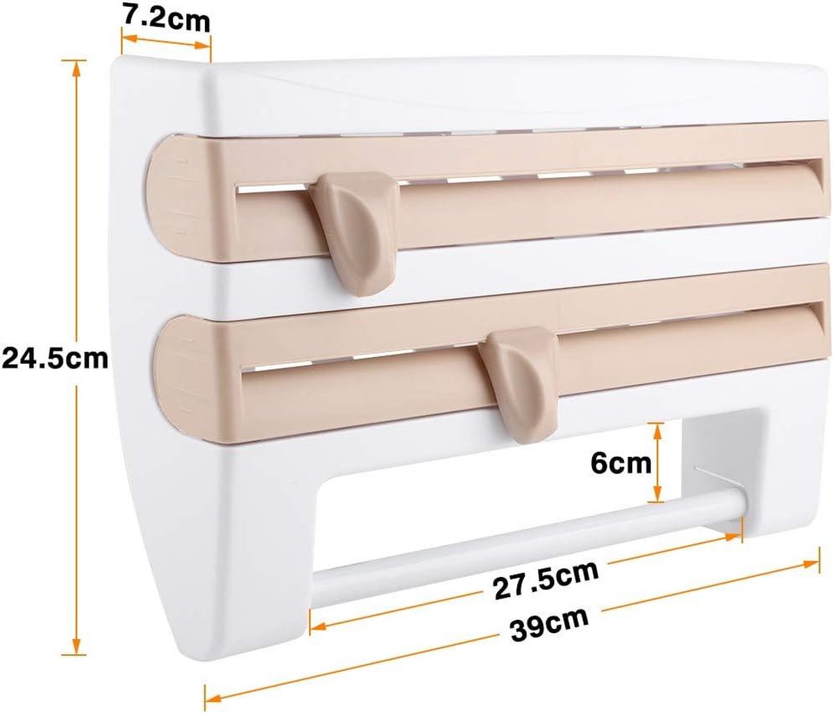 Foliehouder Wandrol met plank - Keukenrolhouder en foliesnijder - Papierrolhouder voor keukenrol - Aluminiumfolie Vershoudfolie Papieren handdoekhouder - Houder Keukengereedschap (kaki)