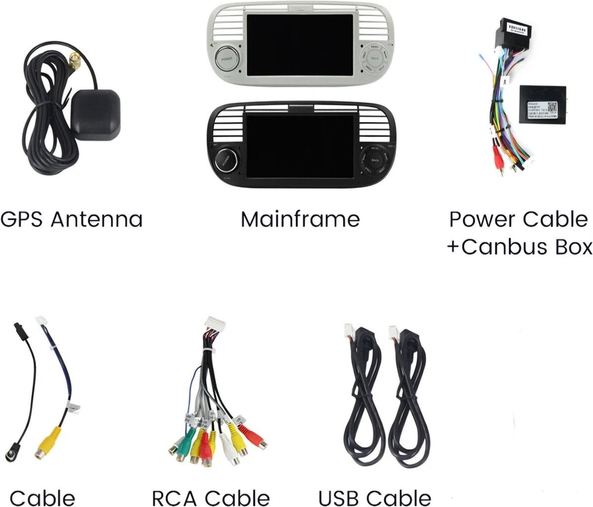 Fiat 500 ( ZWART ) 2008 - 2014 | Carplay & Android auto | Autoradio met Navigatie | android radio scherm | 2008 2009 2010 2011 2012 2013 2014