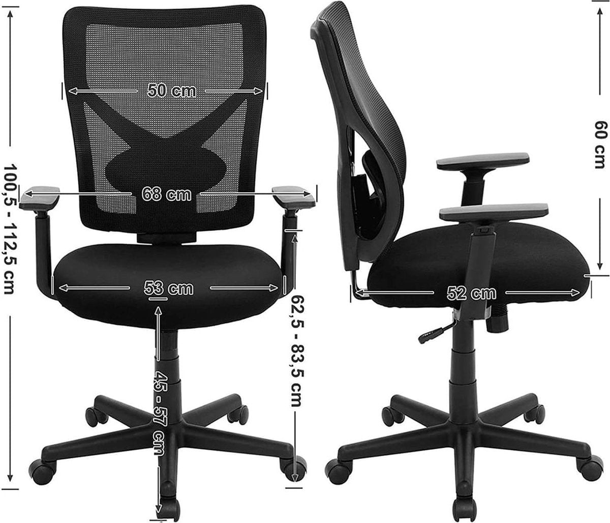 Ergonomic Office Chair with Wheels - With Adjustable Armrests - Office Chair for Adults - Office Chair - Black