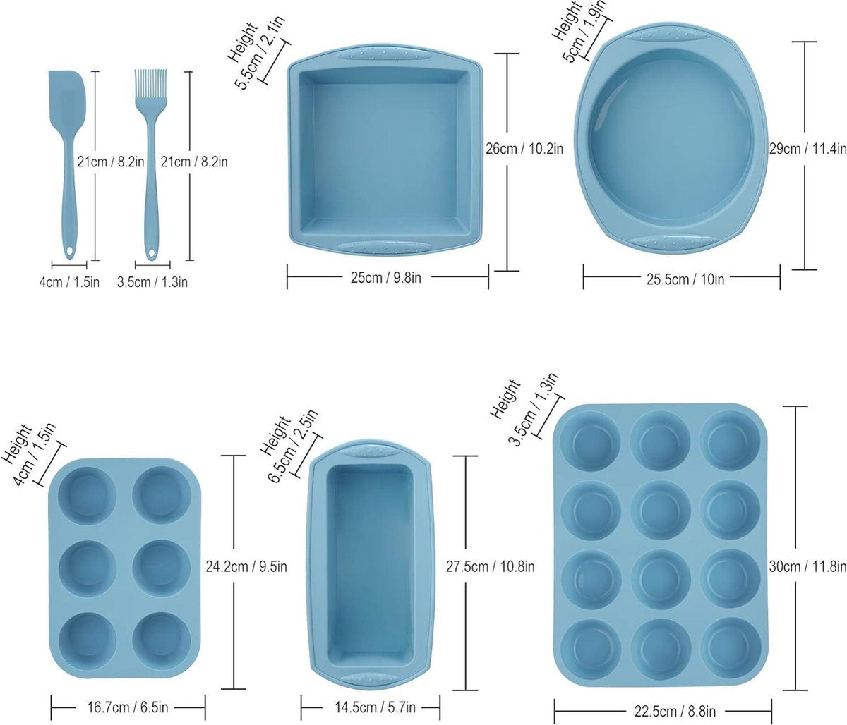 7-in-1 Siliconen Bakvormen Set - Antiaanbak Bakblikken - Cakevorm Broodbakvorm - Muffinvorm Taartvorm - Ronde Cakepan - Bakplaat Siliconen Cakeblikken - Bakken Cookie Pizza Brood Muffinvorm