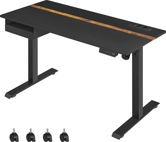 Height Adjustable Desk - Electric Desk - With Power Outlets - Stepless Adjustment - 60 x 140 cm - Black