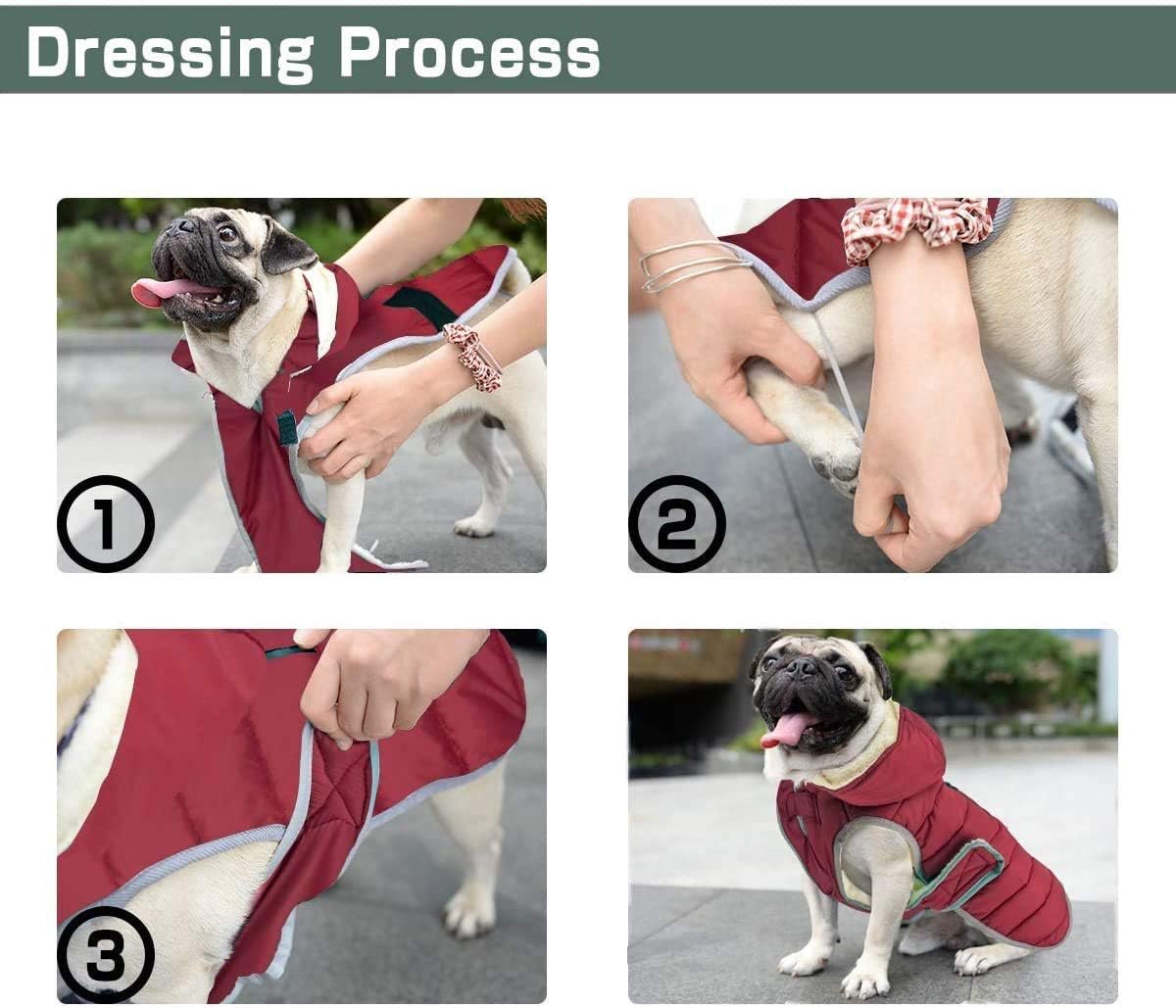 Etechydra Dog Coat, Reflective, Detachable Hood, Waterproof, Winter, Fleece, Warm Jacket, for Small, Medium, and Large Dogs, Red, M