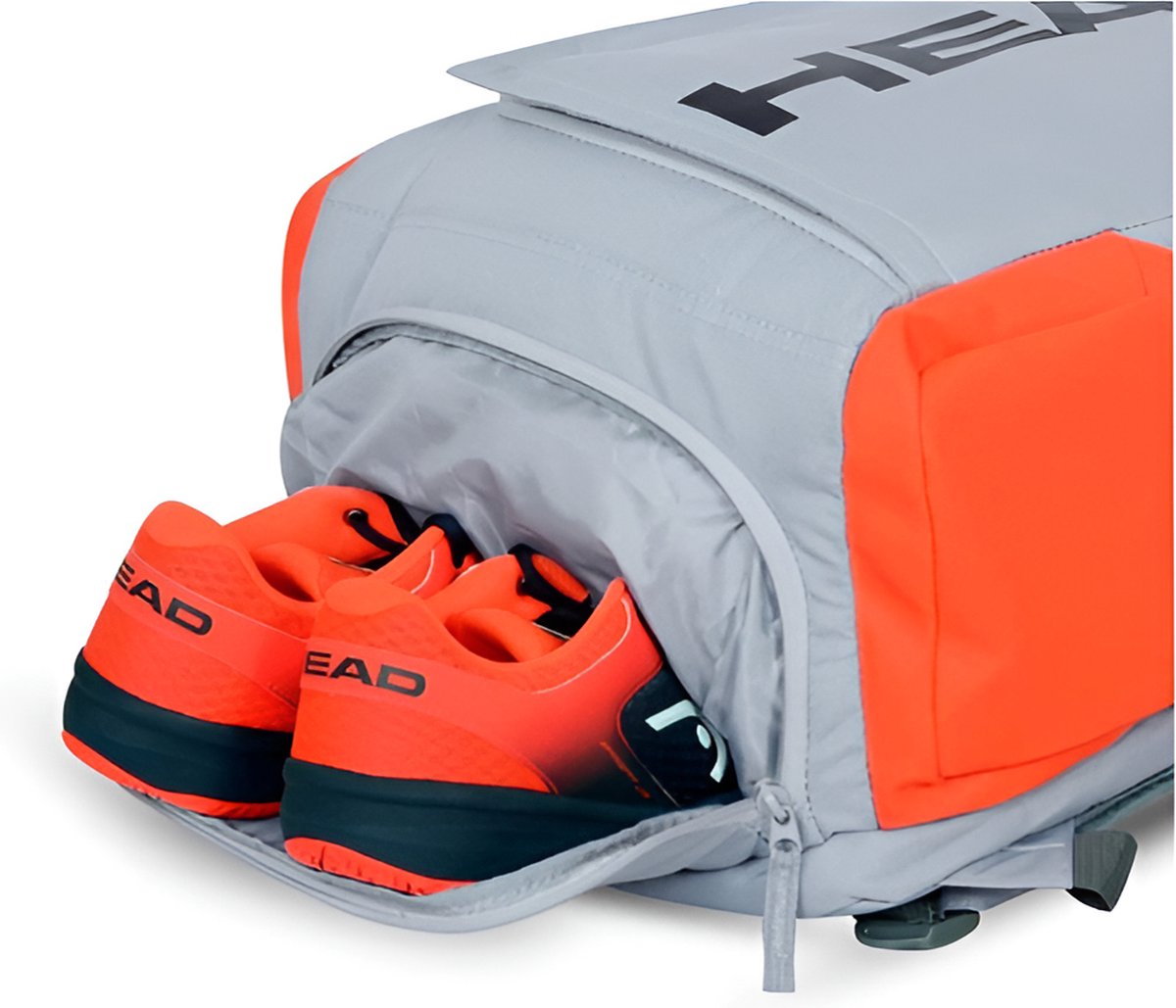 E-Shop4u - Tennistas - Tennis Schoudertas - 2 Rackets + Schoenen + Accessoires - Polyester - Grijs/Oranje - Outdoor Fitness Badminton Rugzak - Squash-Tennis-Badminton-Pickleball-Padel