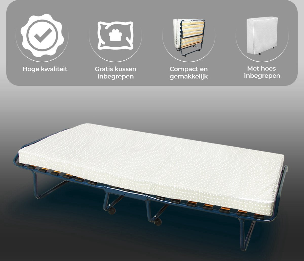 Vouwbed One Deluxe – Logeerbed + Gratis Hoofdkussen – Opklapbed Eenpersoons – Logeermatras Opvouwbaar