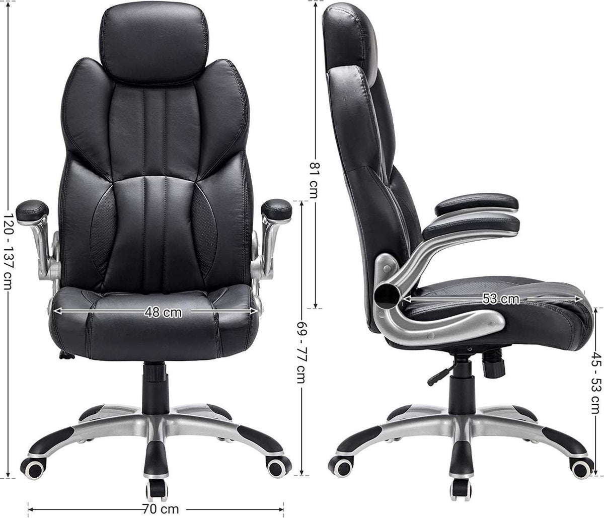 Luxury Ergonomic Office Chair with Tilt Mechanism - Executive Manager's Chair Ergonomic - Office Chair with Height-Adjustable Headrest & Foldable Armrests - Faux Leather - Heavy Duty