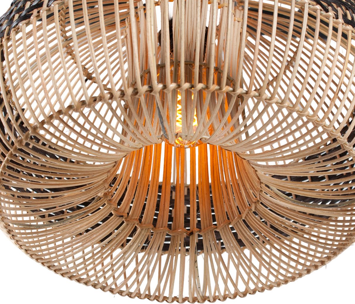 Rotan hanglamp Appel | 1 lichts | zwart / naturel | rotan / metaal | Ø 40 cm | in hoogte verstelbaar tot 140 cm | eetkamer / eettafel / woonkamer lamp | modern / landelijk design