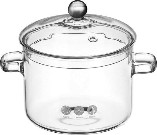 Glazen kookpan, 1,9 liter, hittebestendige glazen kookpan met deksel, steelpan voor soep, noedels en babyvoeding