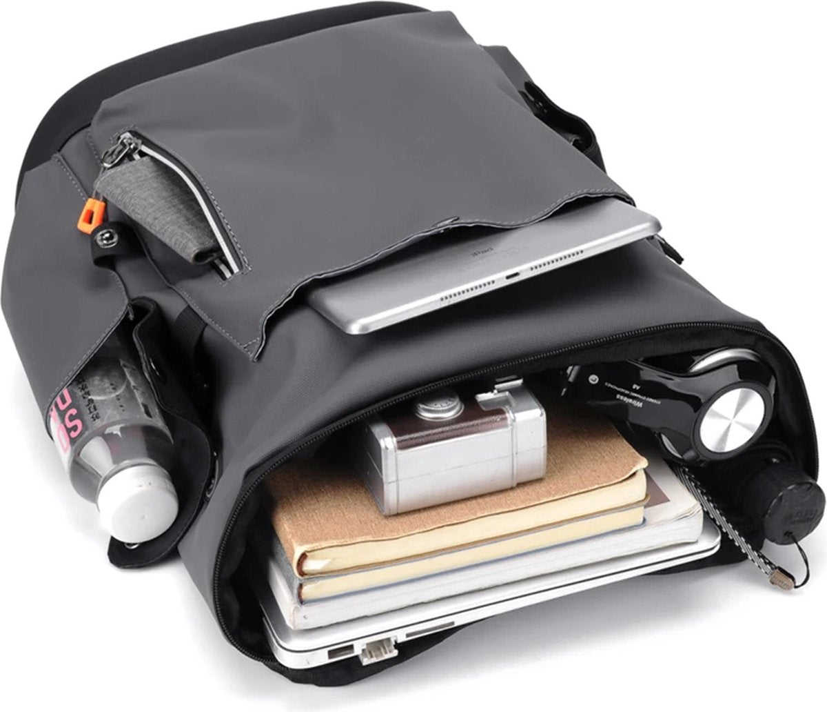EliteNest® Rugzak - Hoogwaardige Kwaliteit PU-Leder - Waterdicht - Laptop Rugzak - 14 inch - USB Opladen - Ergonomisch en Krasbestendig - 20-35 L- Lichtgrijs