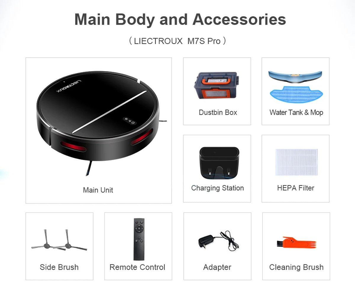 M7S Pro Robot Vacuum Cleaner, Robot vacuum cleaner with mop function, Robot vacuum cleaner with charging station, WiFi App, 4KPa Suction Power, Brushless Motor, Alexa and Google Assistant, For carpet and hard floor