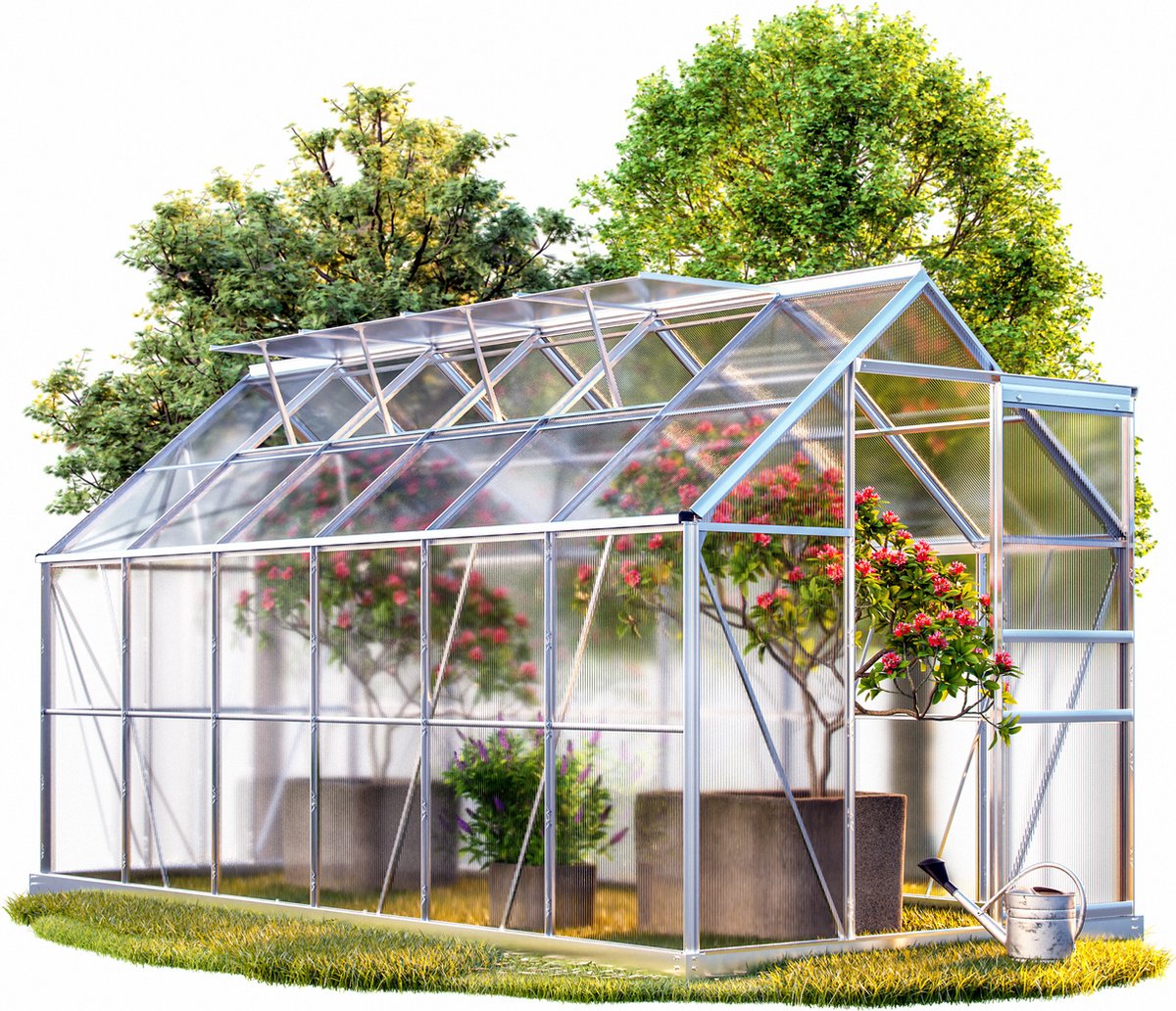 Tuinkas Aluminium - 7,2 m² 4 Dakramen Regengoot - 380x190cm