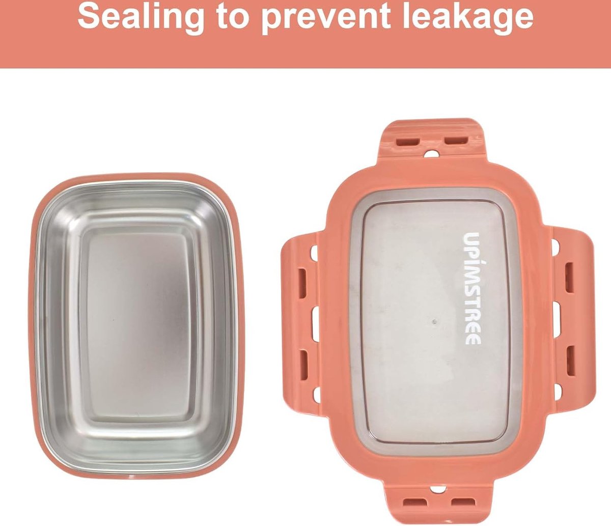 Roestvrijstalen broodtrommel, lekvrij, lunchbox 800 ml, met een lepel, clips sluiting, robuuste bento box, voor werk, picknick, voor volwassenen en kinderen, oranje