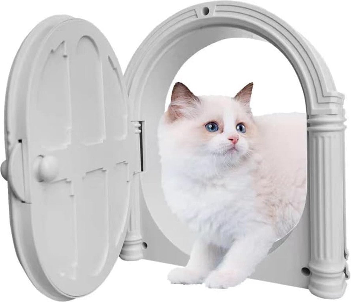 Kattenluik voor de Deur, Kattenluik voor Binnendeur, Huisdiervriendelijke Deuren voor Kleine Katten tot 9 kg, Eenvoudige Installatie, Blokkeert Honden en Kattenbakgeuren (Wit)