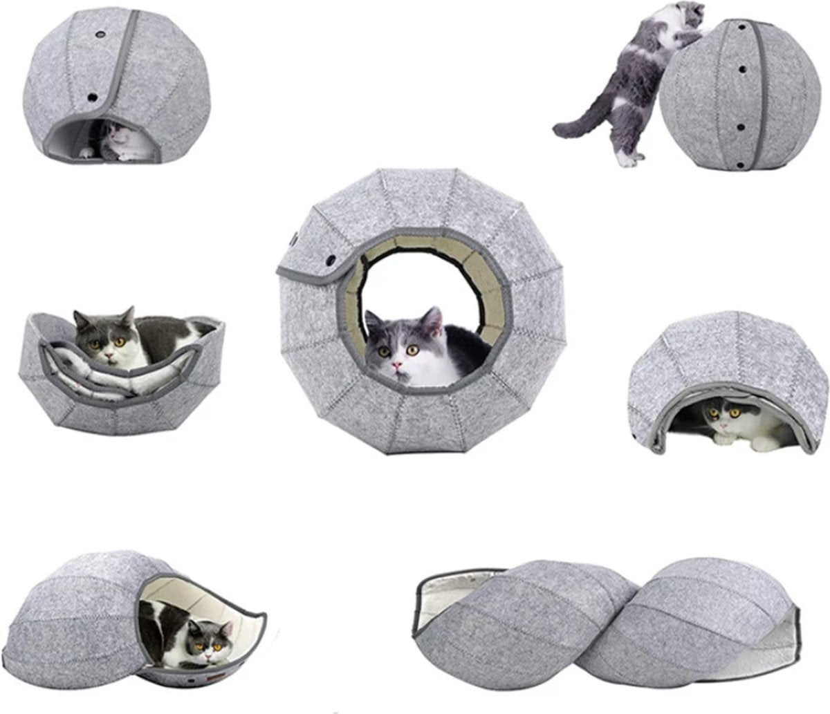 Cat bed multifunctional – Cat toy play tunnel cat house – cat cave round cat toys cat tunnel - cat cave donut - grey felt