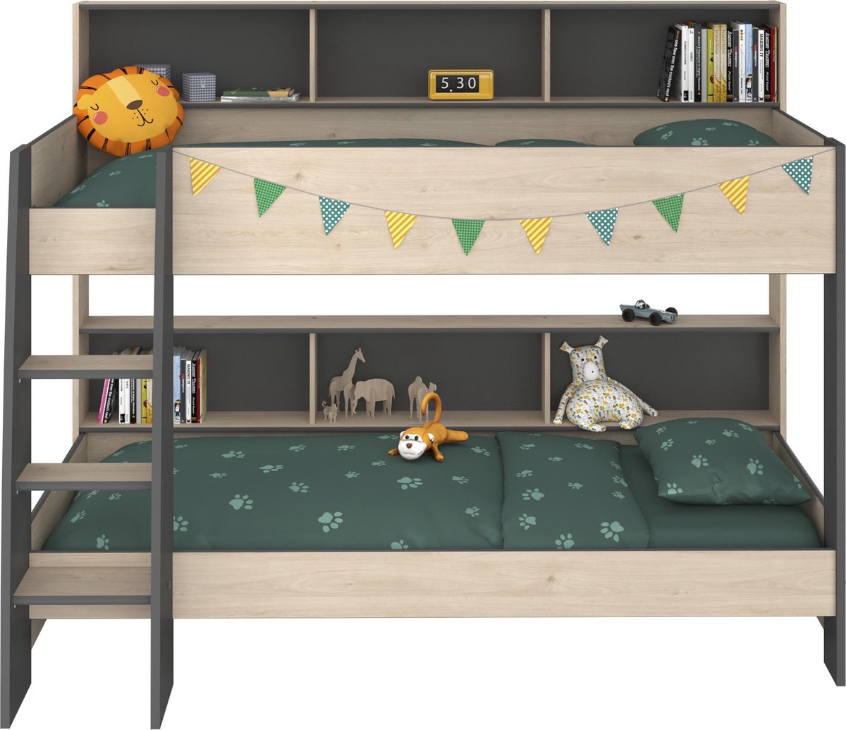 Parisot Stapelbed Leo - Eiken/Grijs – 90x200