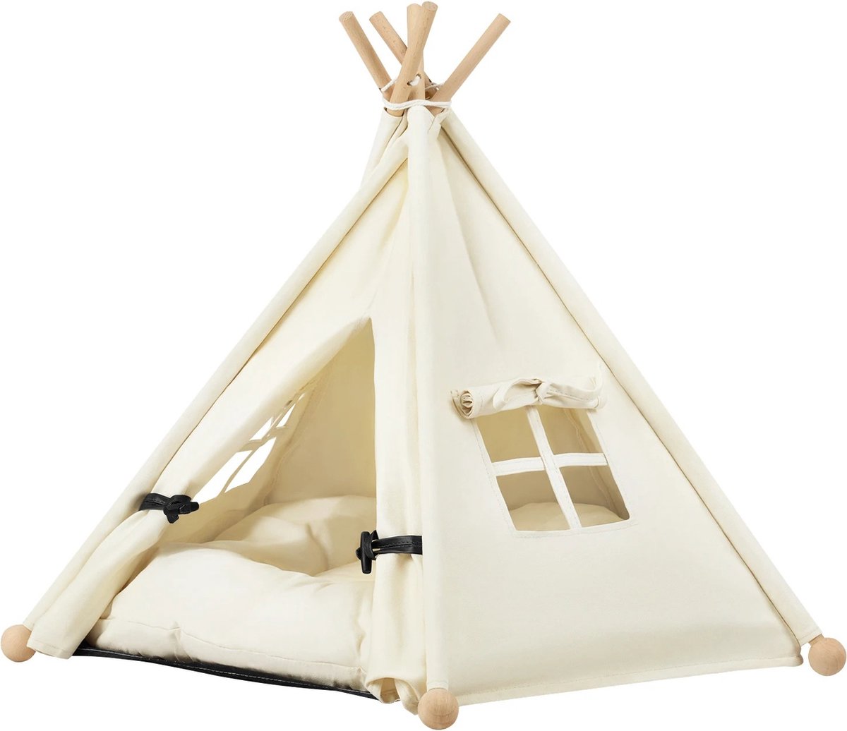 Bealive® Hondenmand - Binnenkennel - Dierenhuis - Tipi bed met raam voor huisdieren - Met zacht, afneembaar kussen -