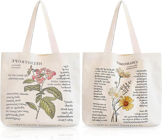 Printed chamomile fabric bags - cotton, jute - women's shopping bag - aesthetic canvas tote bag - leisure shopper tote bag with zipper