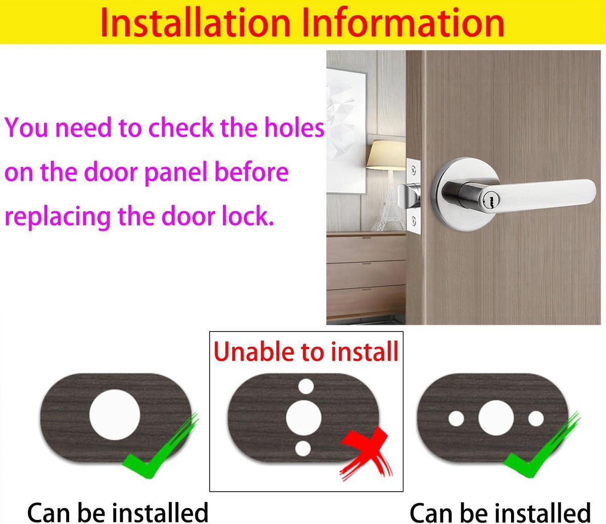 Door Handle Lock Interior Privacy for Bedroom-Closet-Office, Size 60/70mm Round Silver Door Knob Latch