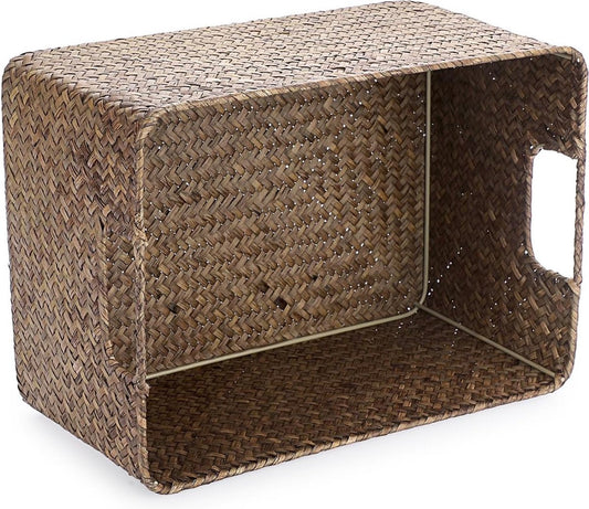Zeegras opbergmand Open mand Woonkamer decoratieve mand Geweven rieten stoffen mand Bureaumand Rechthoekige badkamer opbergmand Box, Planken & Bureaus
