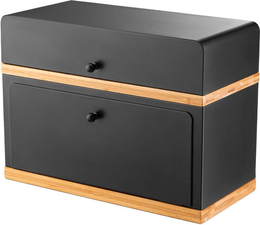 Design broodtrommel met twee vakken voor op het werkblad - bewaardoos voor vers brood van bamboe, 38 x 28 x 18 cm