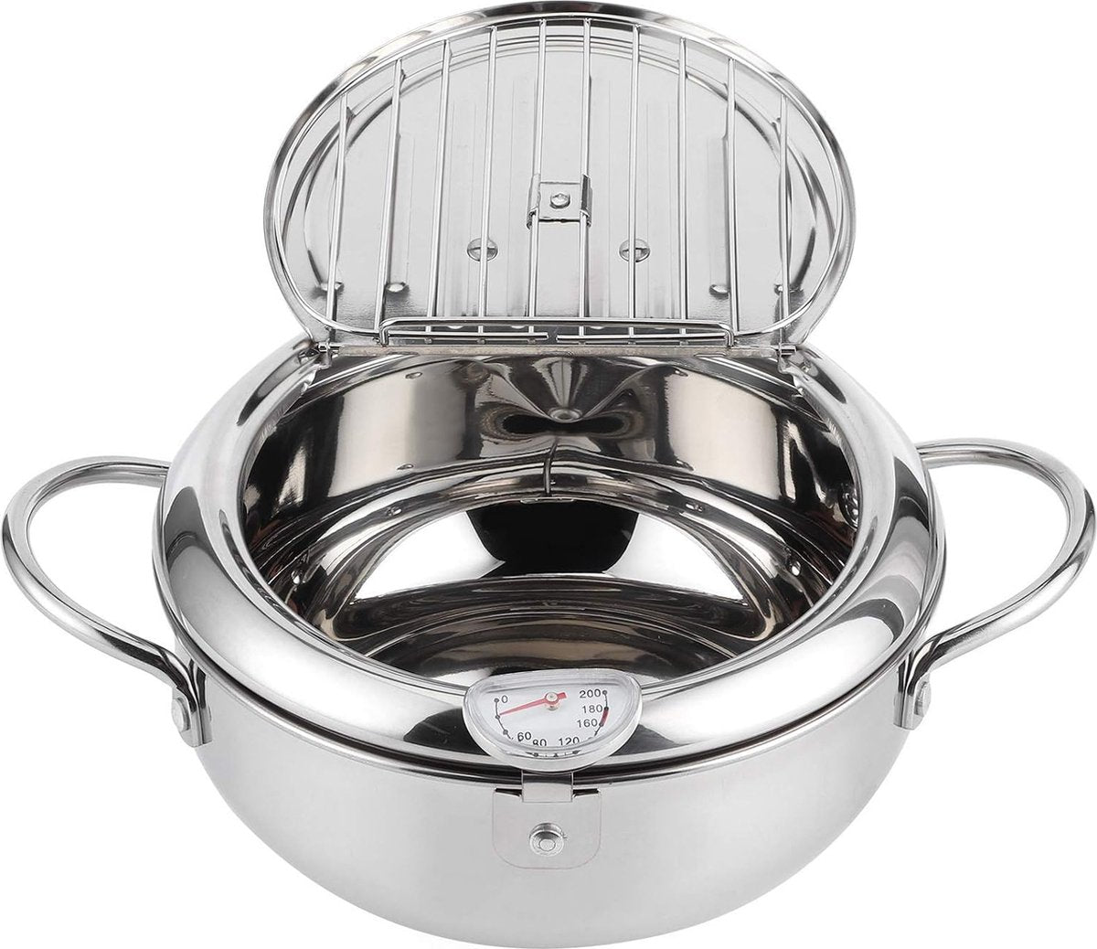 RVS Frituurpan, Japanse stijl Tempura Fryer Pot met frituurthermometer en deksels (S)