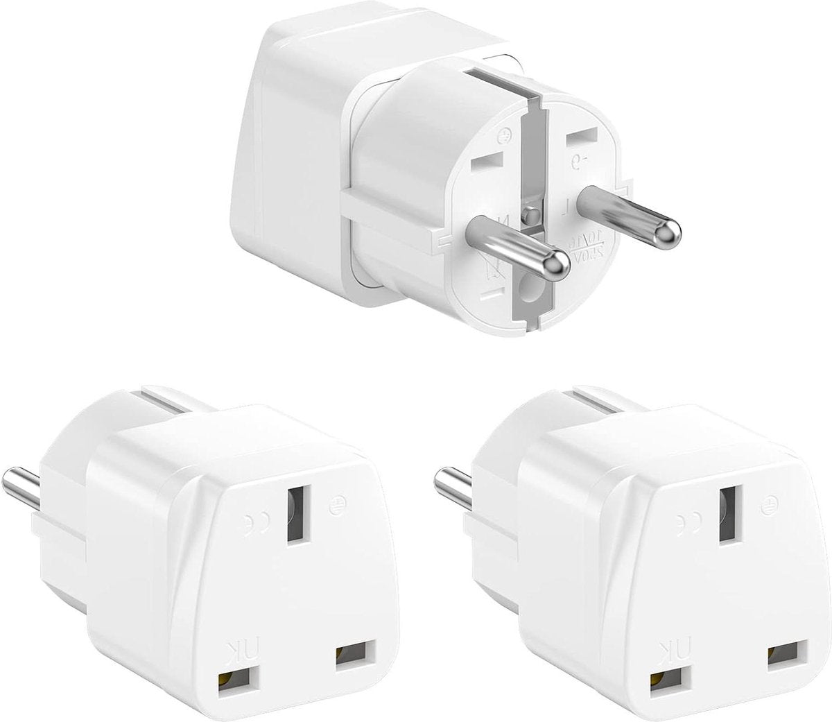 3-pack reisadapter - Engeland naar EU-stekker - 10/16 A 250 V UK-adapter - Frankrijk Nederland Polen Zweden - wit