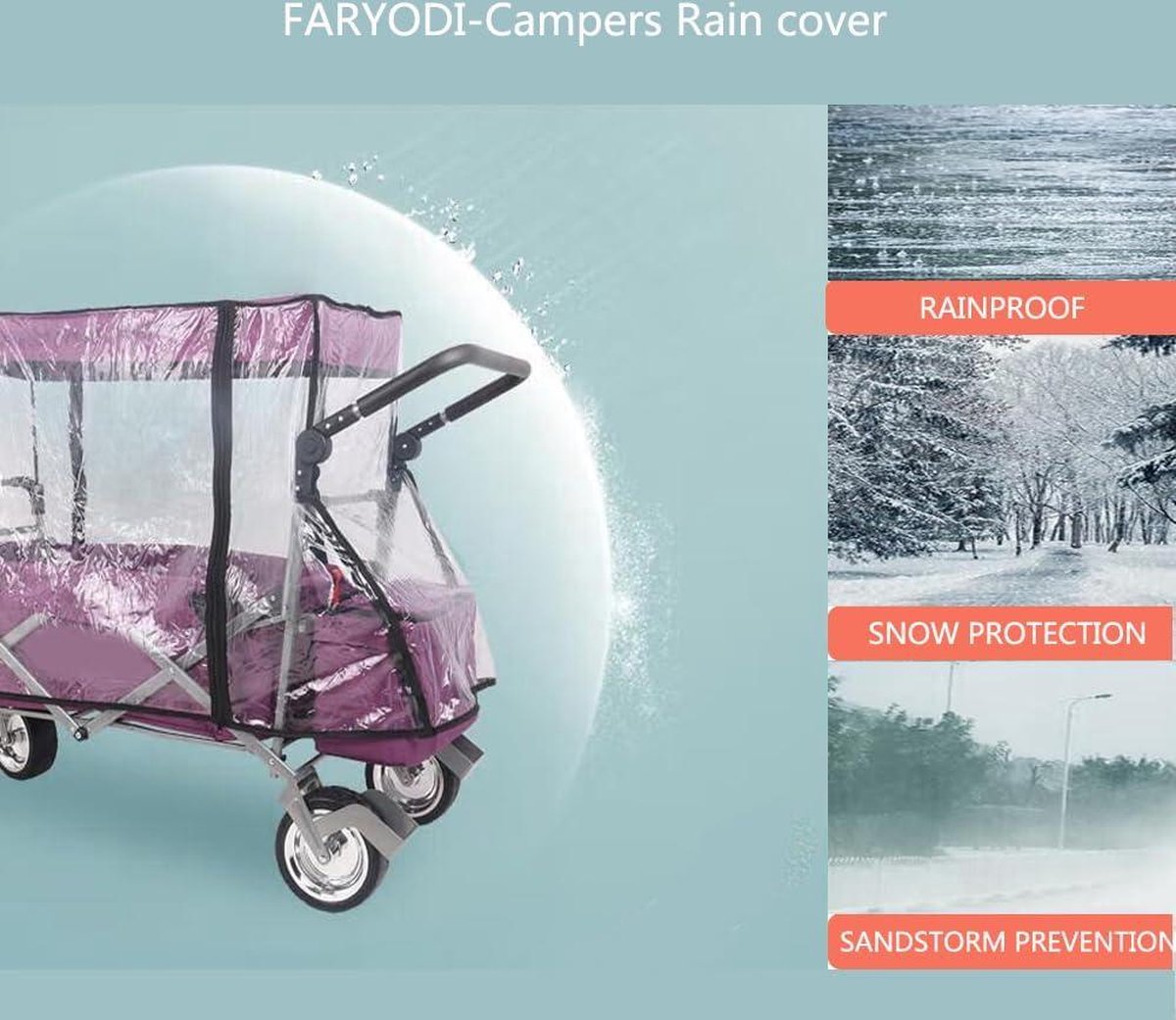 Regenhoes voor bolderkar - transparant - opvouwbaar - strand - waterdicht - accessoires - universeel