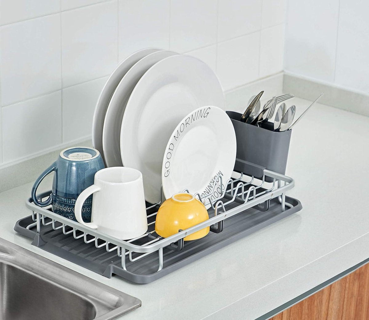Afwasrek voor servies en bestek aluminium met anti-roest coating, geschikt voor op een klein aanrecht