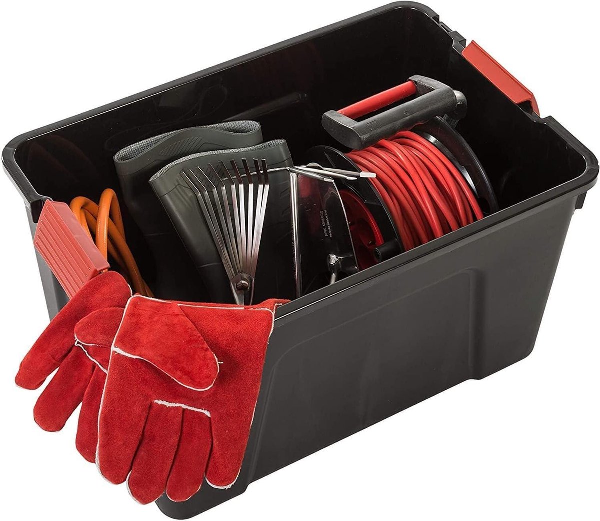 Large Plastic Storage Organizer Boxes With Lid and Clips Closure 60L Set of 3 - Stackable - Ergonomic Handles - BPA-Free - For Attic Shed Garage - Black transparent box