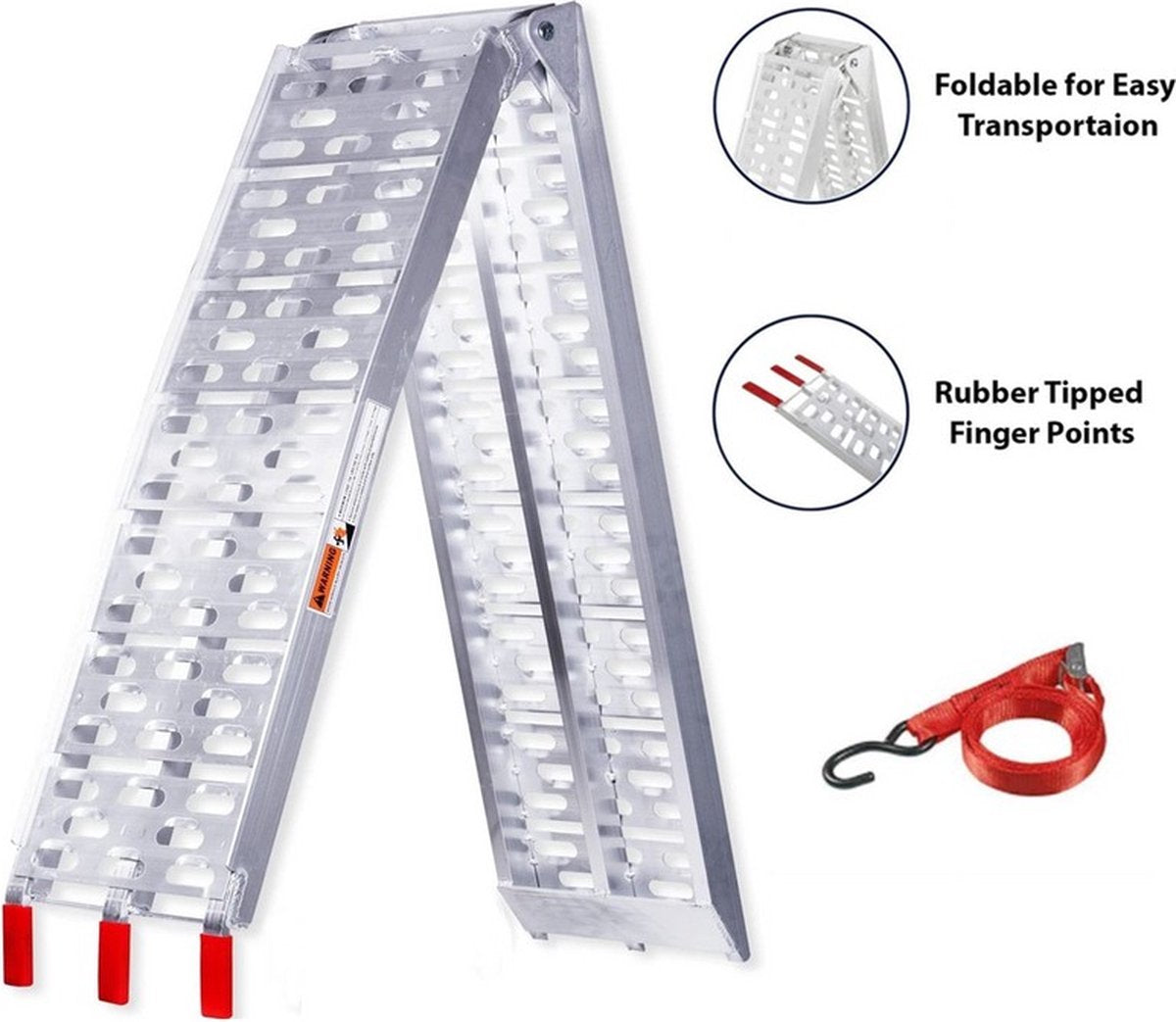 Hardened Aluminum Loading Ramp - Silver - 340 KG Load Capacity - Foldable - Galvanized Steel - Anti-slip - Loading ramp trailer ramp loading rail