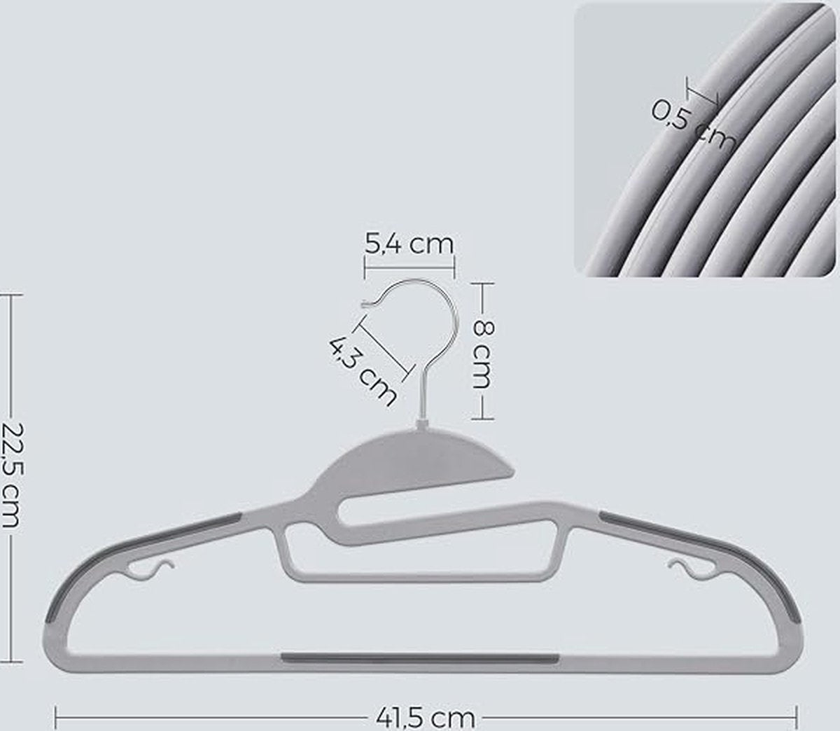 50-pack plastic kleerhangers, extra zwaar, S-vormige opening, antislip, 0,5 cm dik, ruimtebesparend, 360Â° draaibare haak, 41,5 cm breed